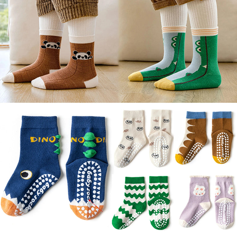 Children's mid tube socks - anti slip Dino 5 Pairs