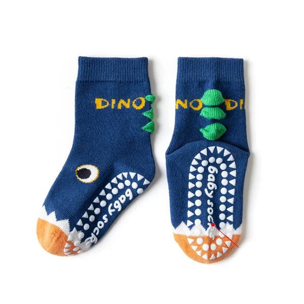 Children's mid tube socks - anti slip Dino 5 Pairs